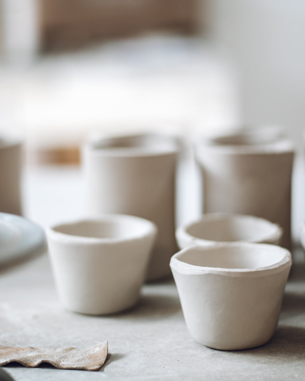 Raw clay cups in the Winterwares pottery studio