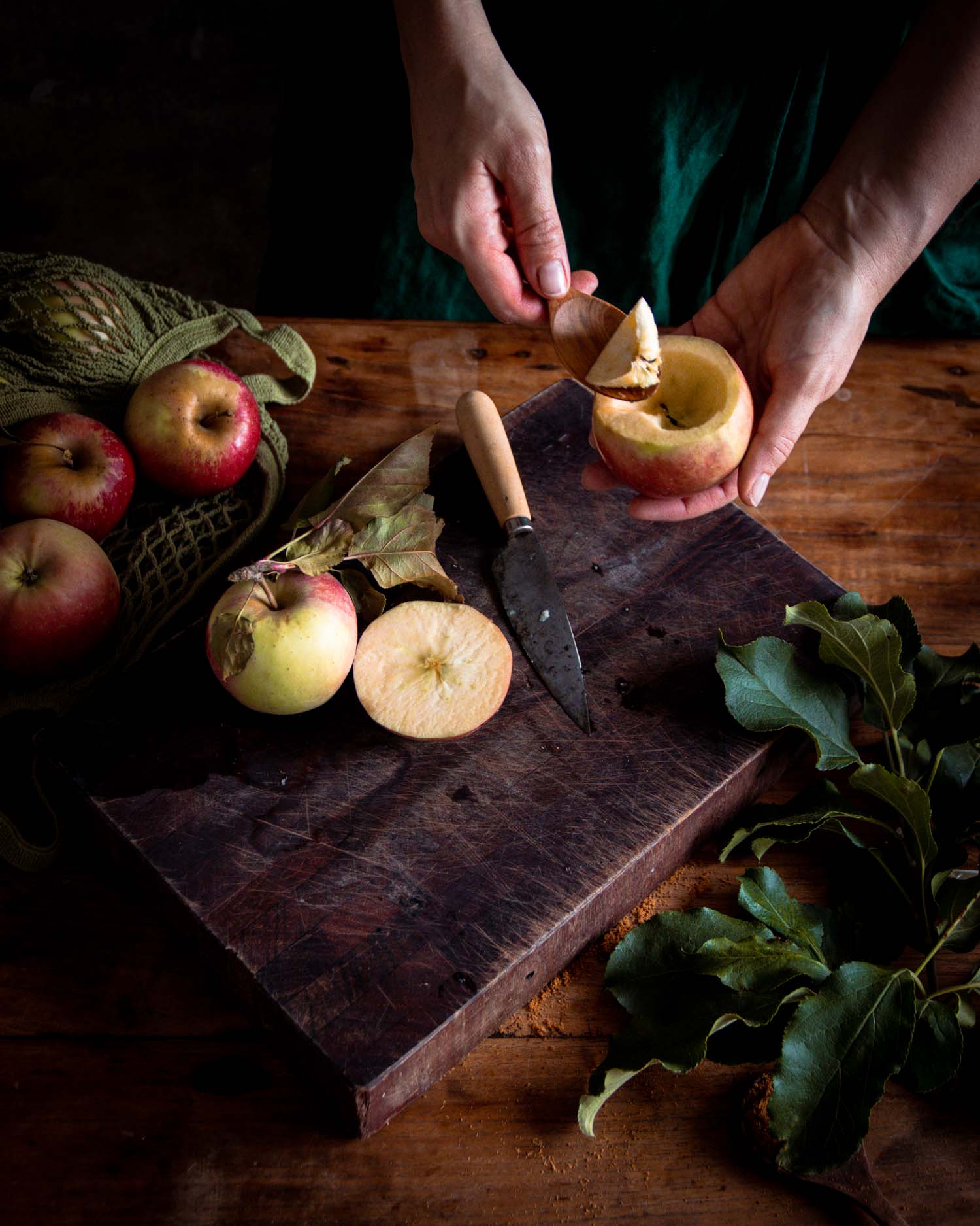 Coring apples to fill with granola