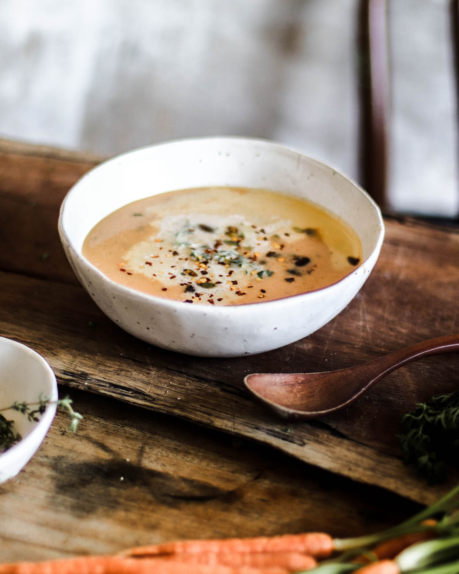 Carrot soup in a handmade bowl, made in Perth, Western Australia