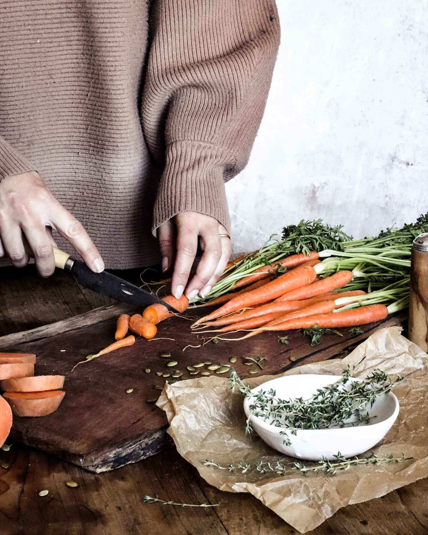 Chopping carrots for soup