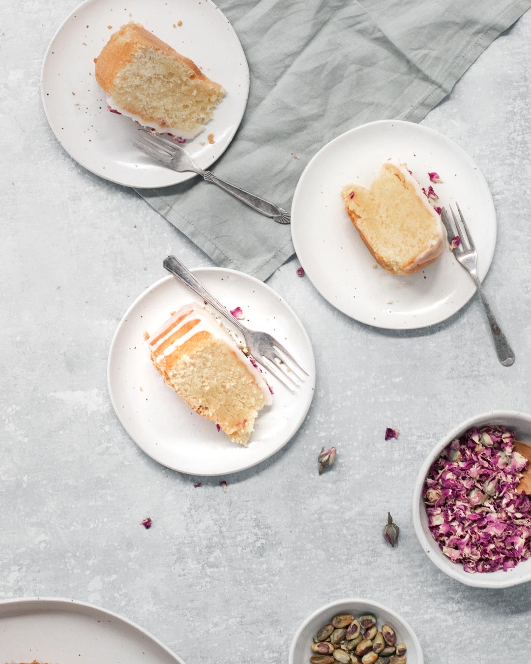 Winterwares stoneware handmade plates, with slices of persian love cake