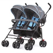 costway foldable face to face twin baby stroller double kids infant reclining seats gray