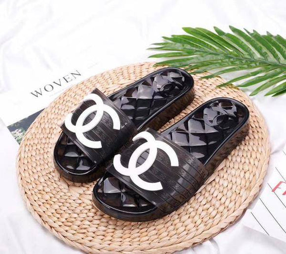 chanel clear slides pink