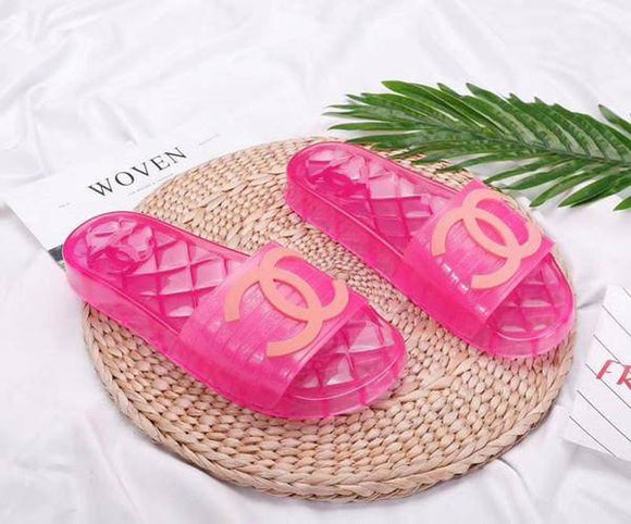chanel pink jelly sandals