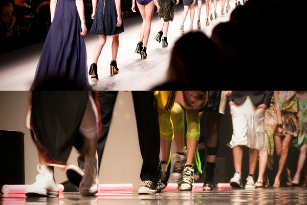 Models wearing shoes on a runway