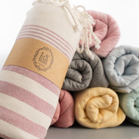 Original Turkish Cotton Peshtemals, imported from Turkey to the USA. Exclusively ours LA'HAMMAM