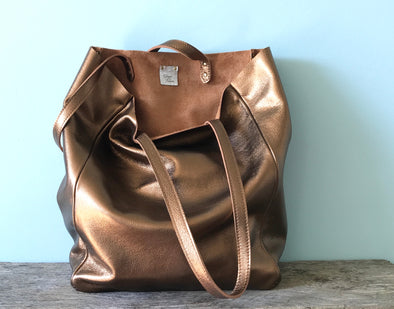 Bronze Morse leather tote bag – Ginger and Brown