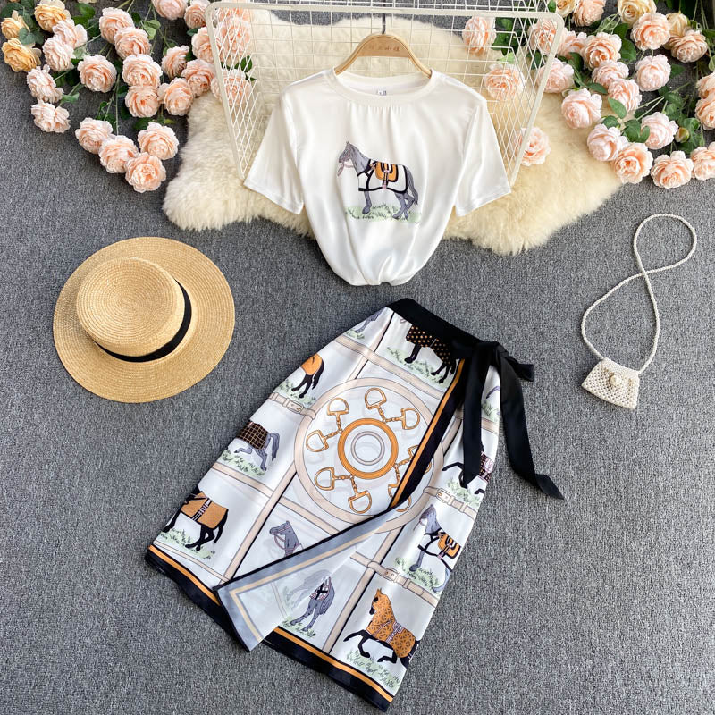  T-shirt&Skirt Floral Printed 2Pcs