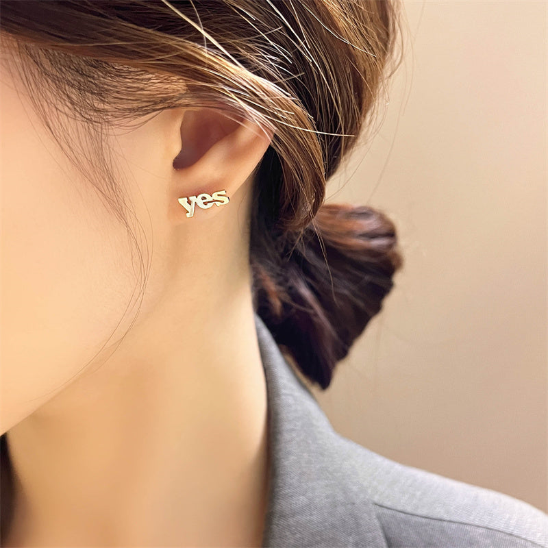 Asymmetrical Yes No Monogram Earrings