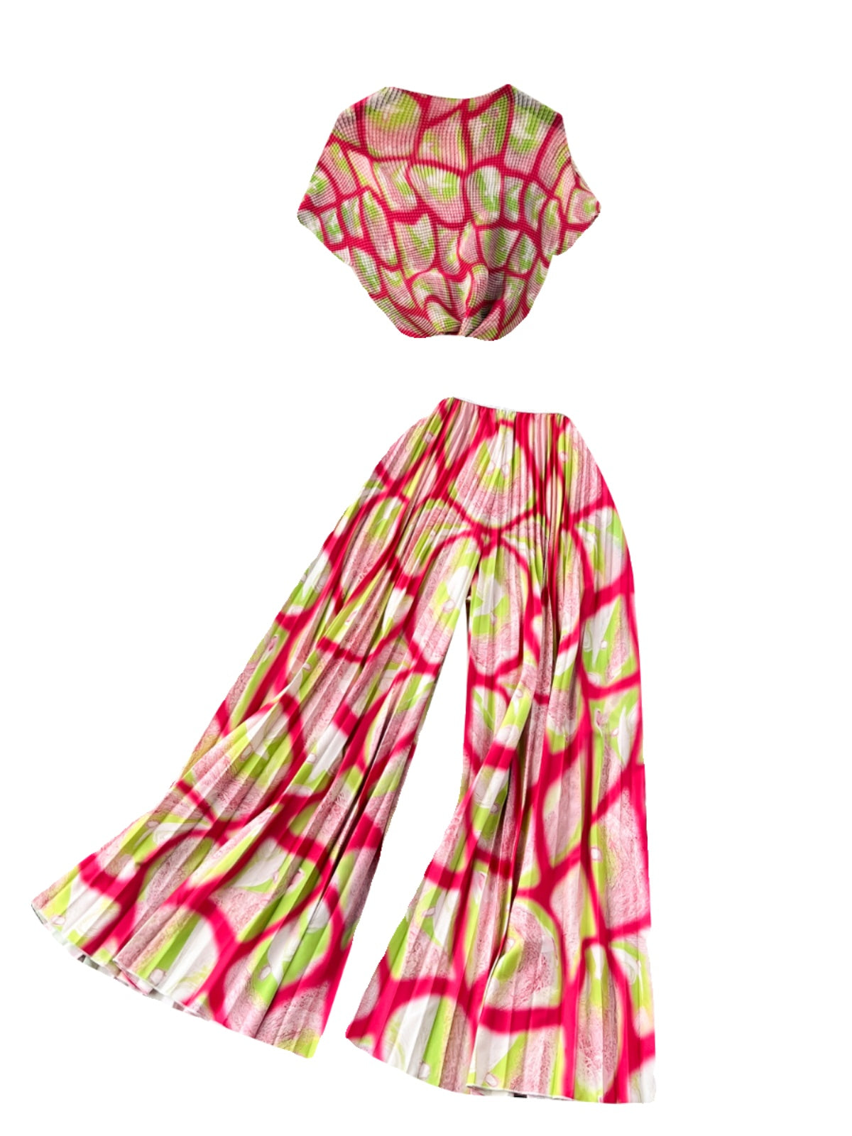 Printed T-Shirt&Pleated Trousers Loose-fit 2Pcs
