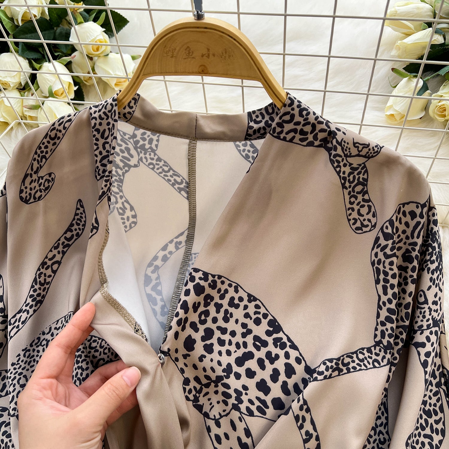 Leopard Printed Lace-up Satin Dress