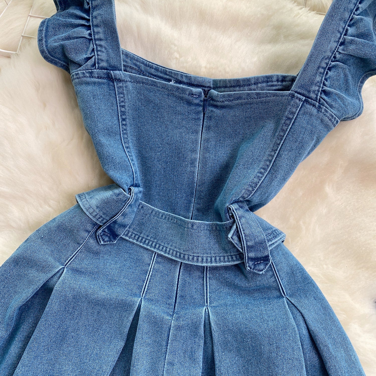 Vintage Ruffle Sleeve Denim Dress