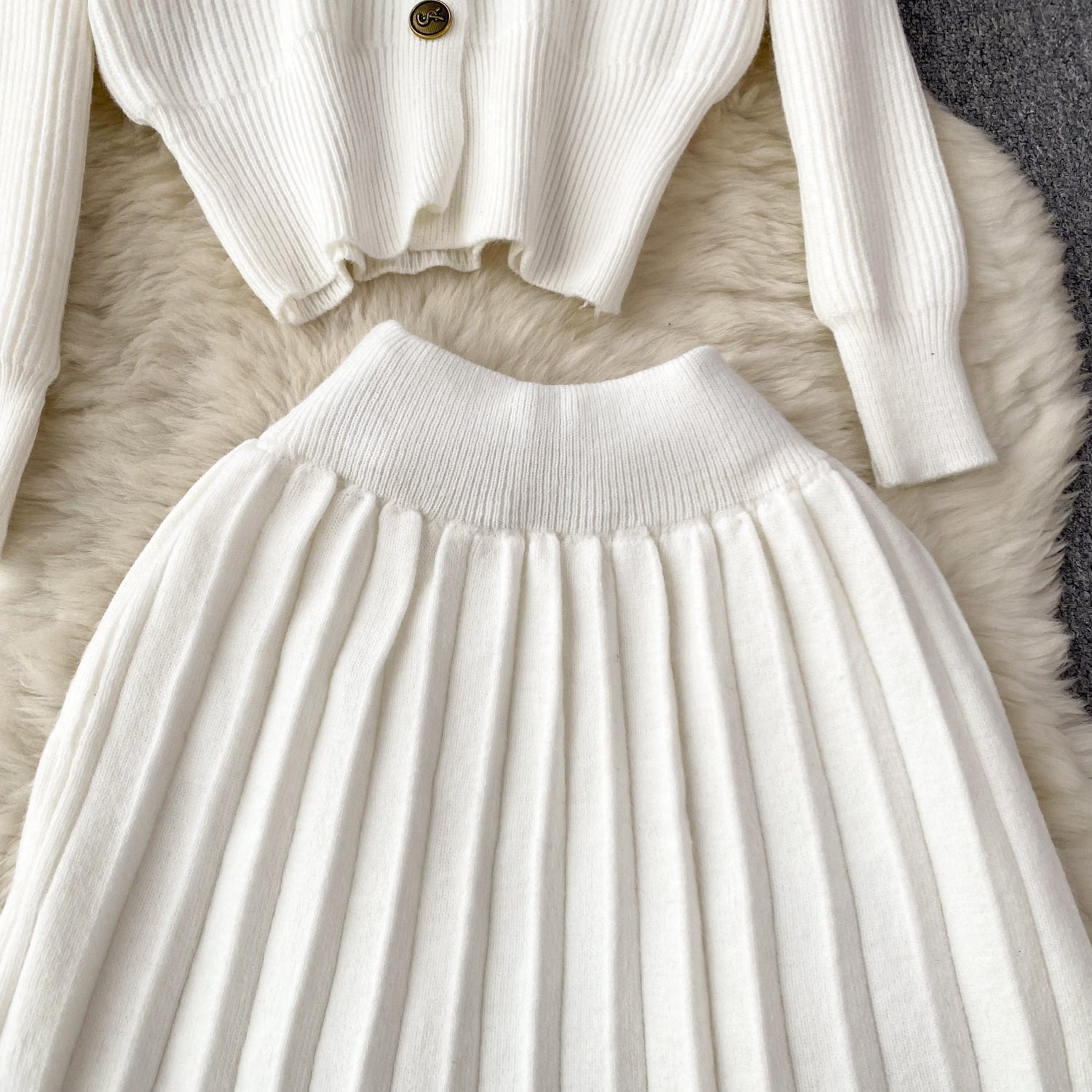 Cardigan&Pleated Skirt Knitted 2Pcs