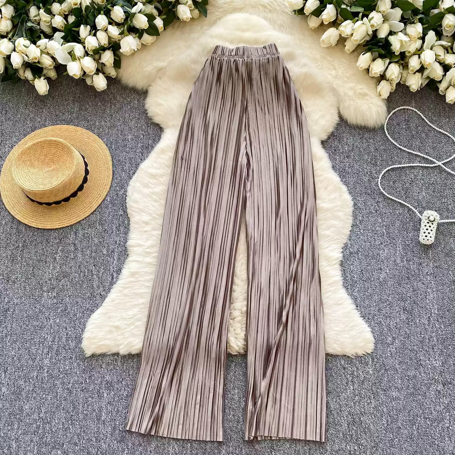 Ice Silk Wide-leg Pleated Trousers
