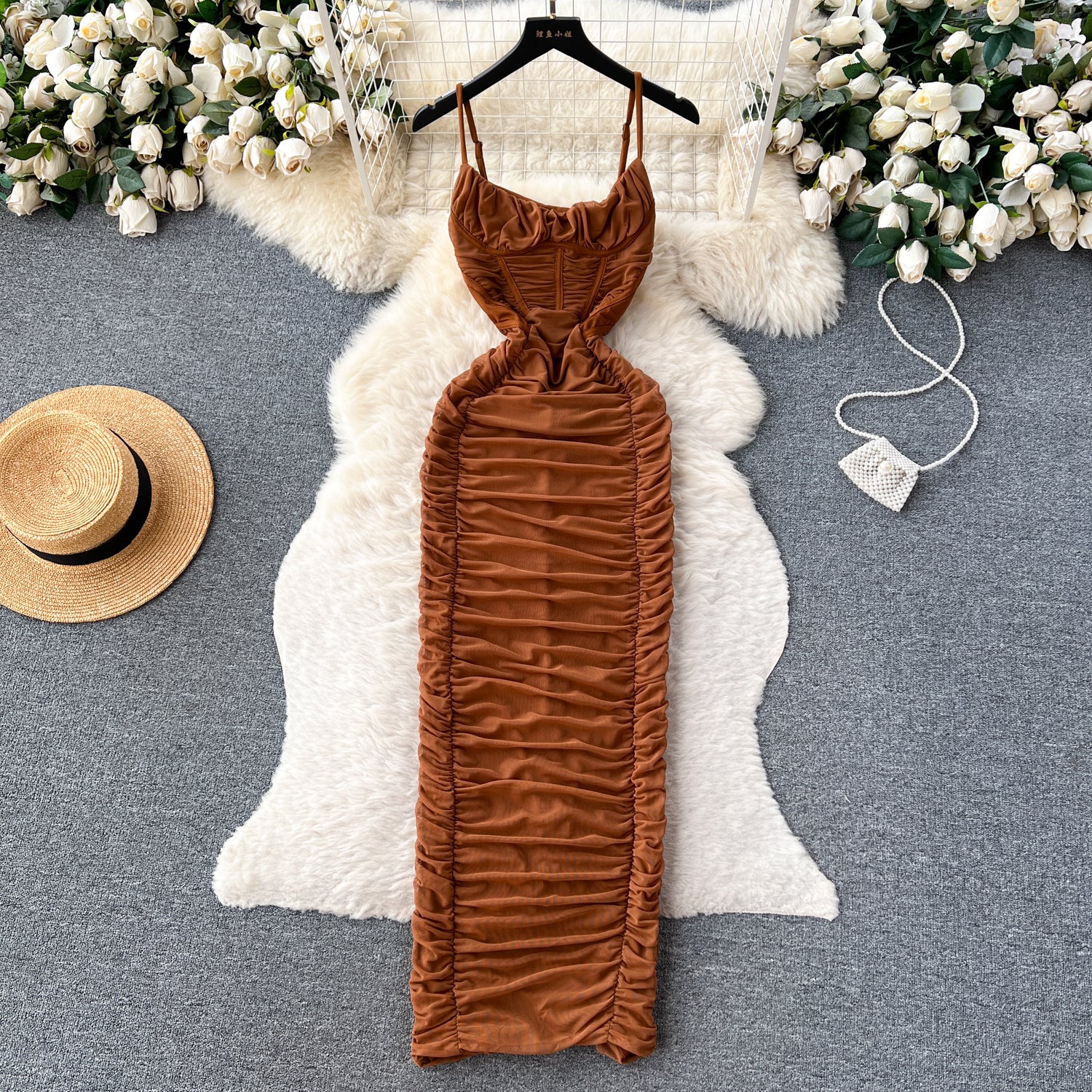 Solid Color Pleated Slip Dress