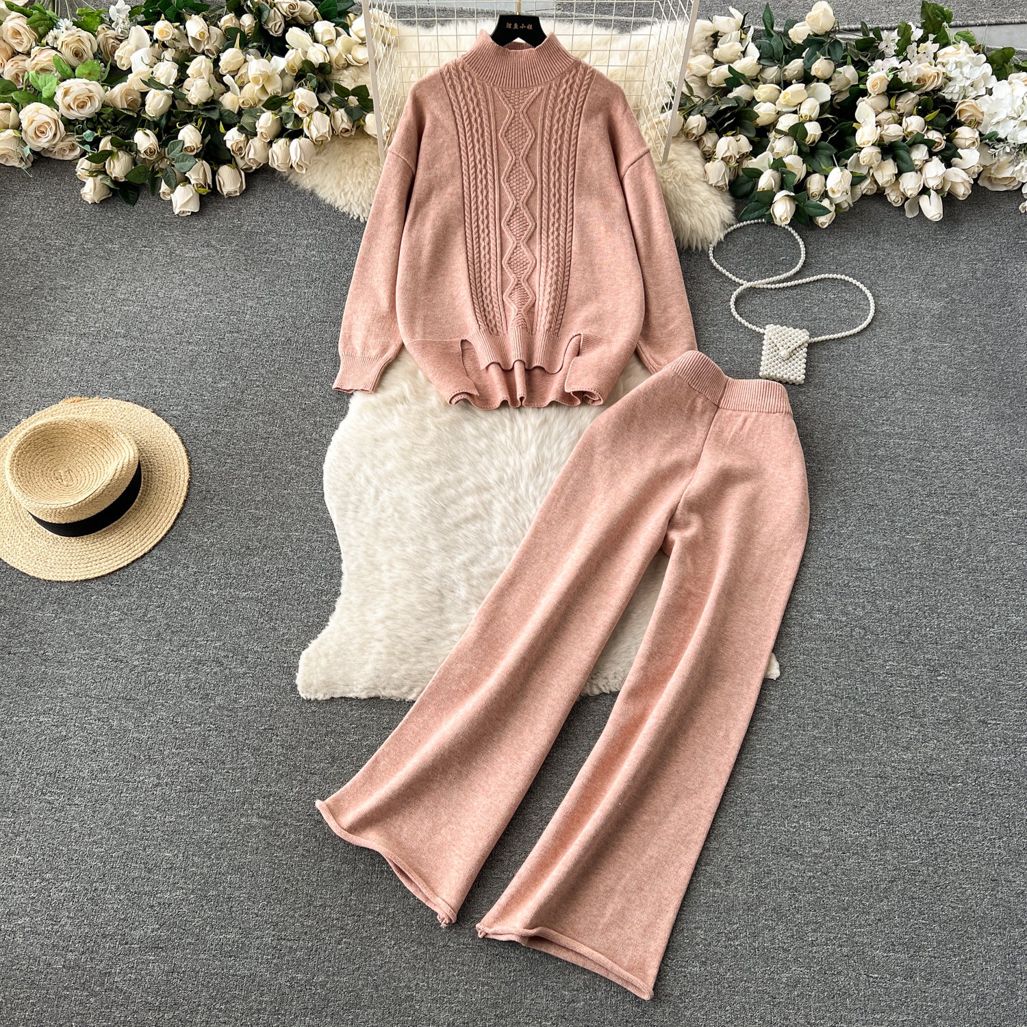 Cable Sweater&Trousers Knitted 2Pcs