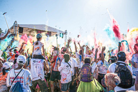 Color run crowd with adults and children