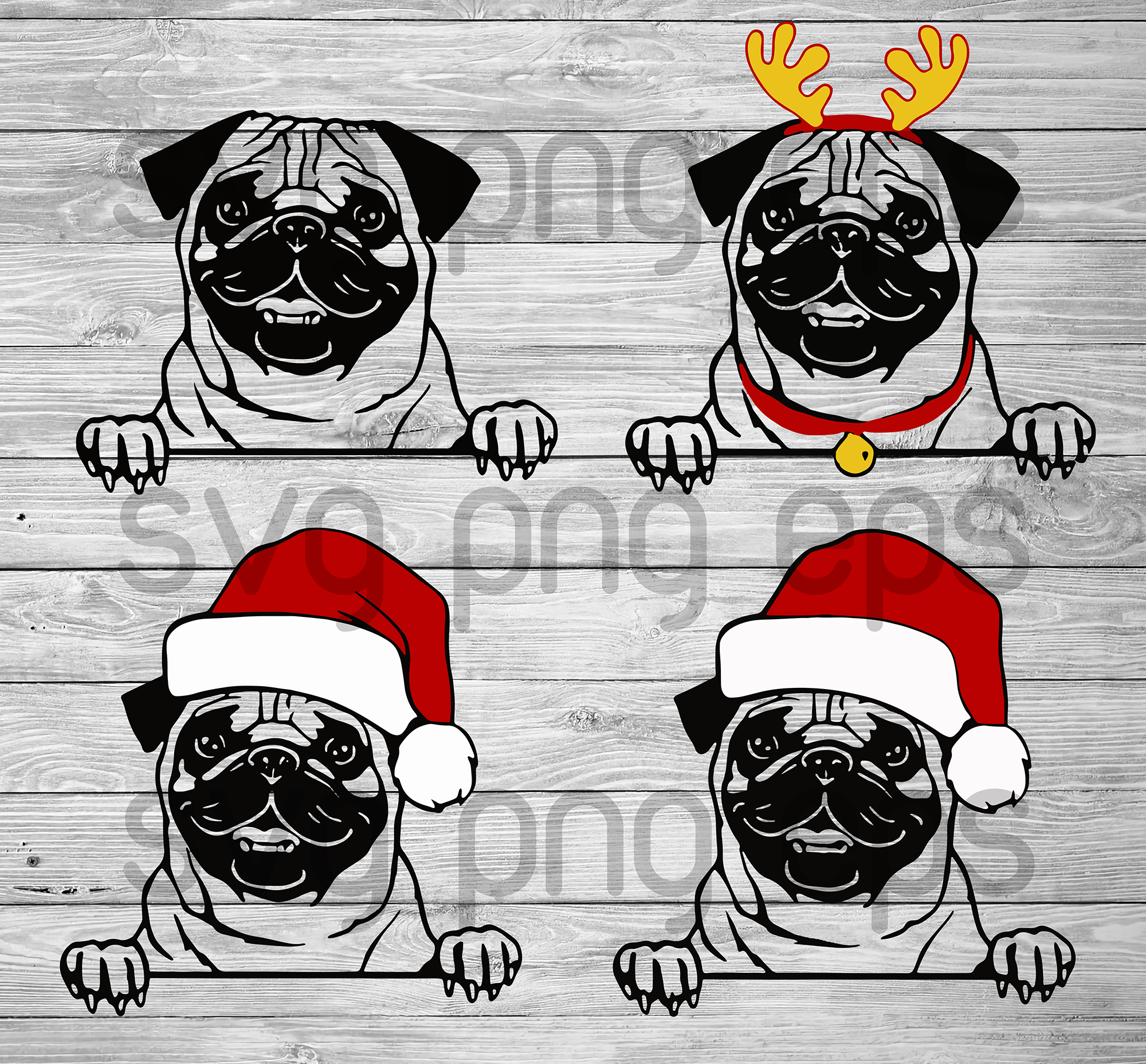 Download Santa Pug Cute Christmas Dog Svg Cutting Files For Cricut Svg Dxf Beetanosvg Scalable Vector Graphics SVG, PNG, EPS, DXF File