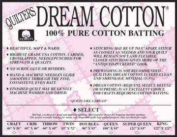 Quilters Dream Natural Cotton Request Batting (46in x 36in) Craft
