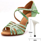 Wuxijiao Party Dance Shoes Satin Shiny Rhinestone Soft Bottom Green