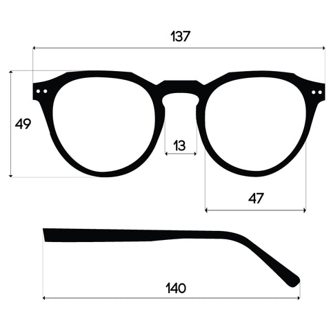 KUGO Blue light blocking natural wood glasses Lenox – dimensions