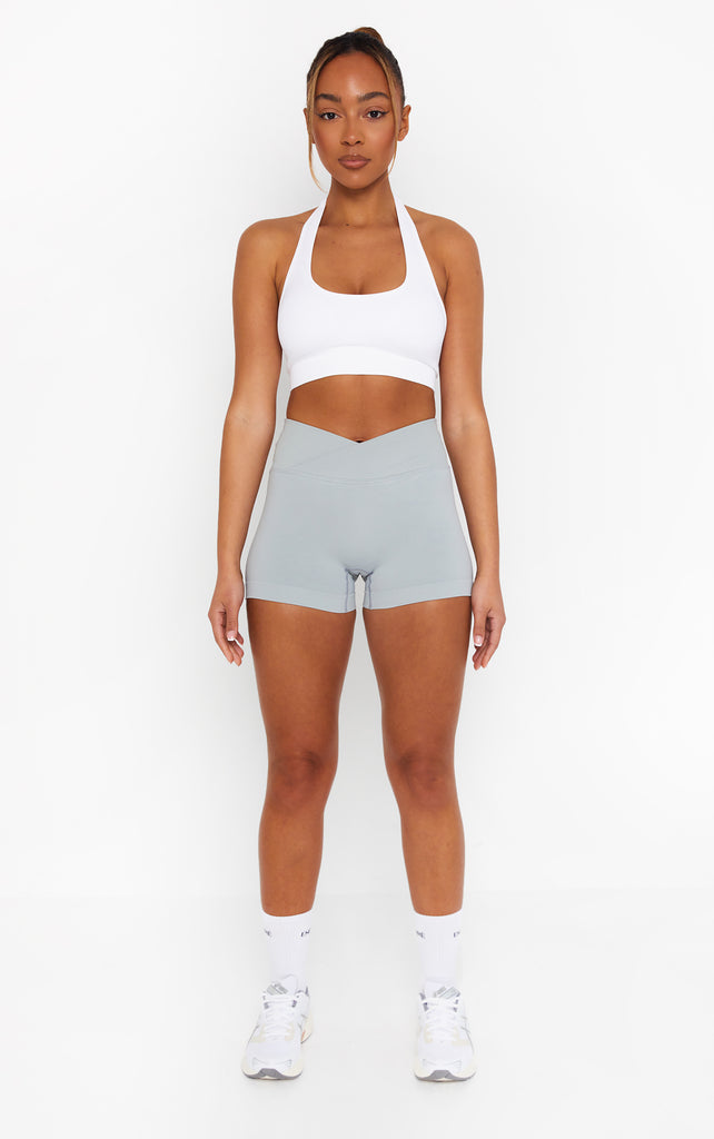 Cross Waist Band Scrunch Leggings - Grey