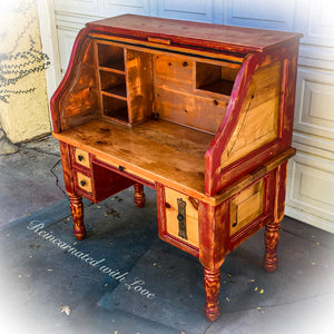 Farmhouse Red Desk Shabby Chic Furniture Reincarnated With