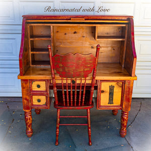 Farmhouse Red Desk Shabby Chic Furniture Reincarnated With