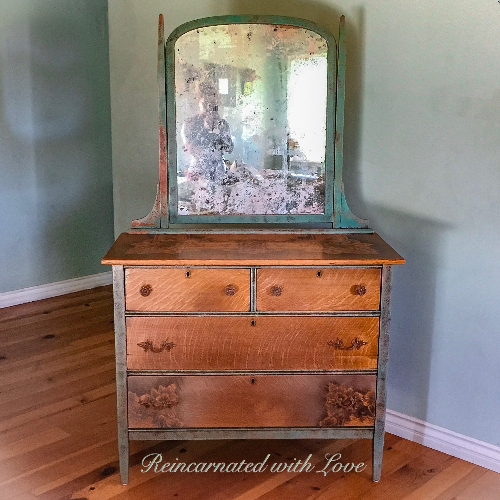 Farmhouse Dressing Table ~ antique dresser with original locks & skeleton key