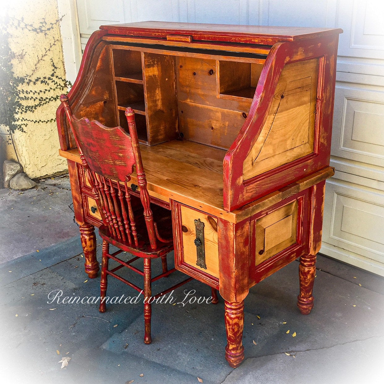 Farmhouse Red Desk Shabby Chic Furniture Reincarnated With