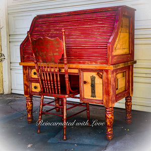 Farmhouse Red Desk Shabby Chic Furniture Reincarnated With