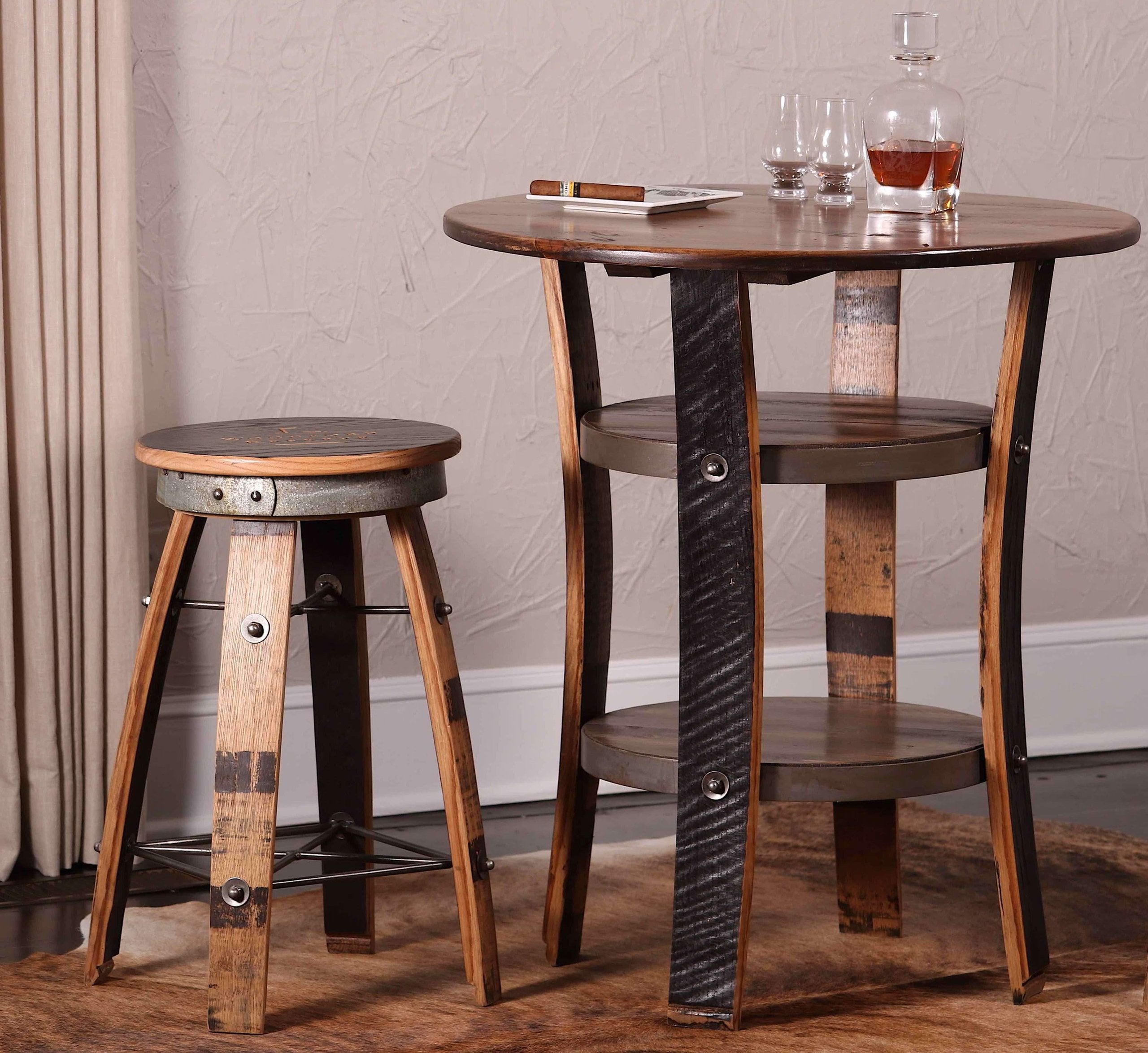 whiskey wood bar stool  swivel seat