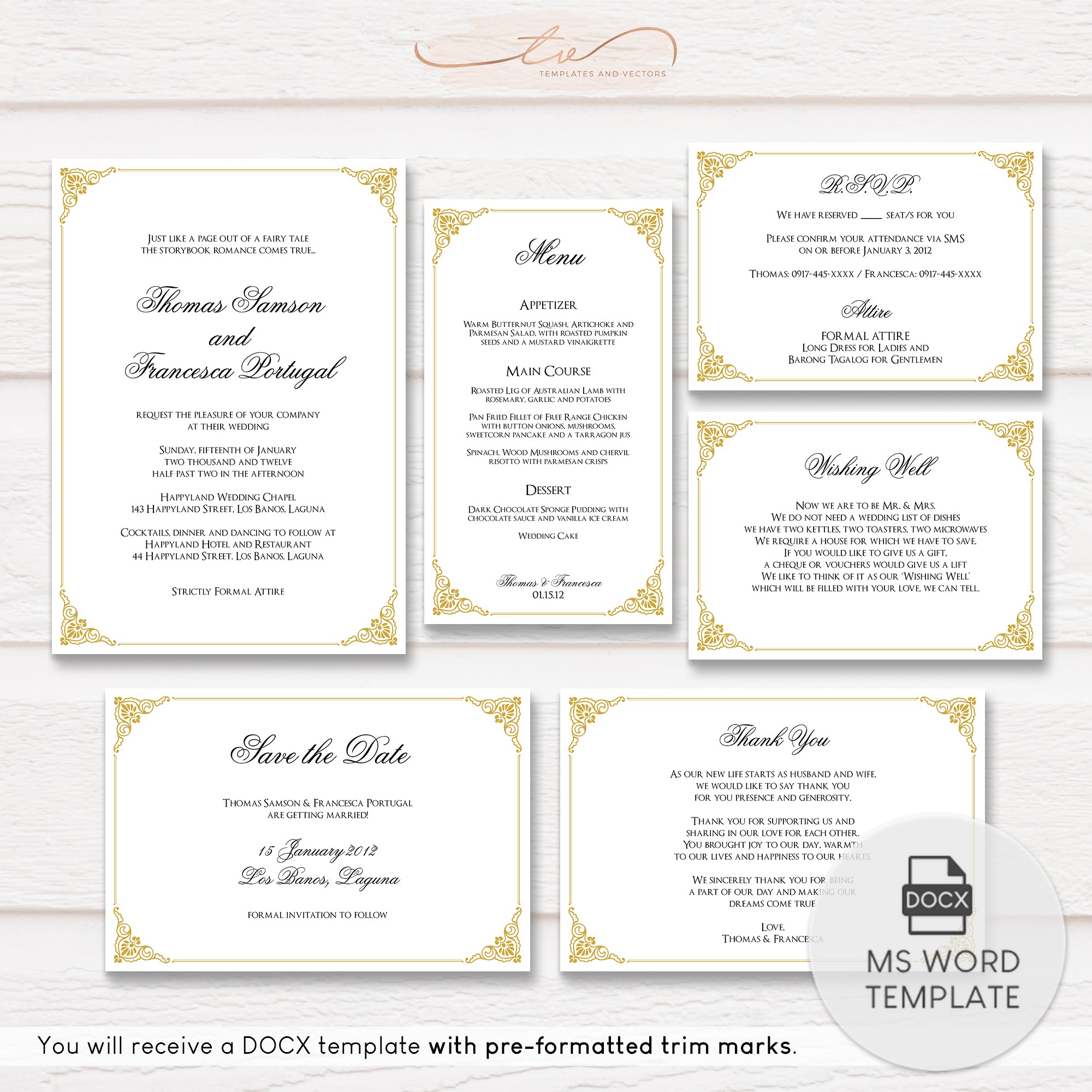 TVW28 Vintage Borders Wedding Suite Template