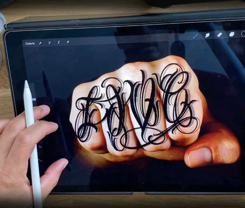 Custom lettering Tattoo created by Haris Jonson with his own Procreate Tattoo brush for iPad and iPad pro