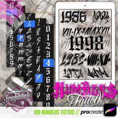 100 Numbers Tattoo Pack for Procreate