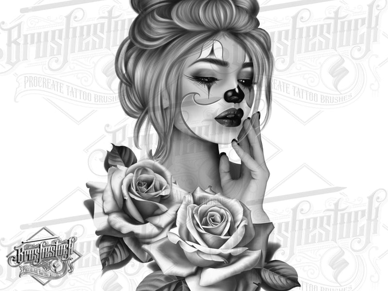 Clown girl california chicano with rose tattoo design references   TattooDesignStock