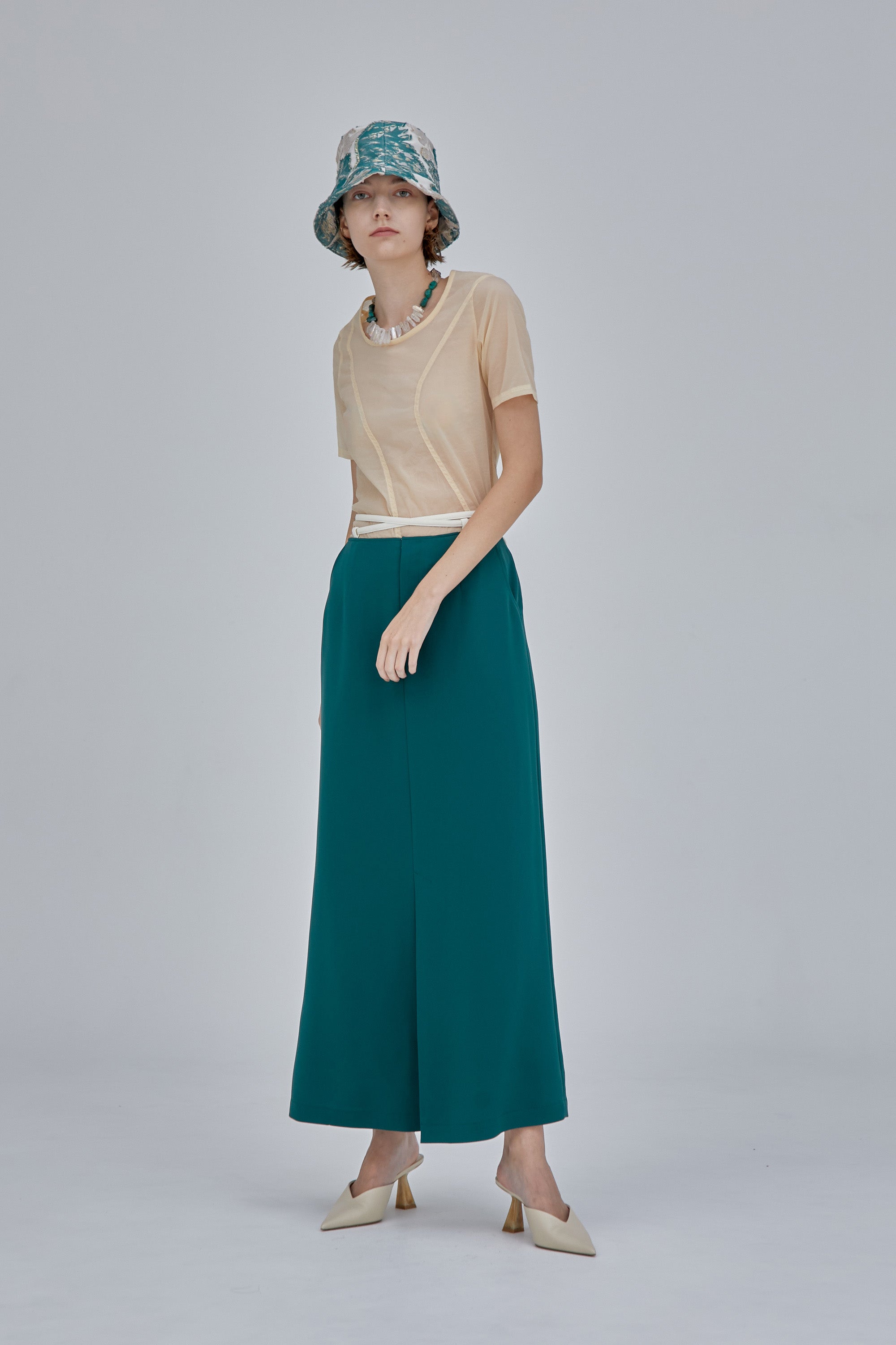 パステルオリーブ murral 23SS String slit skirt (Green) - 通販