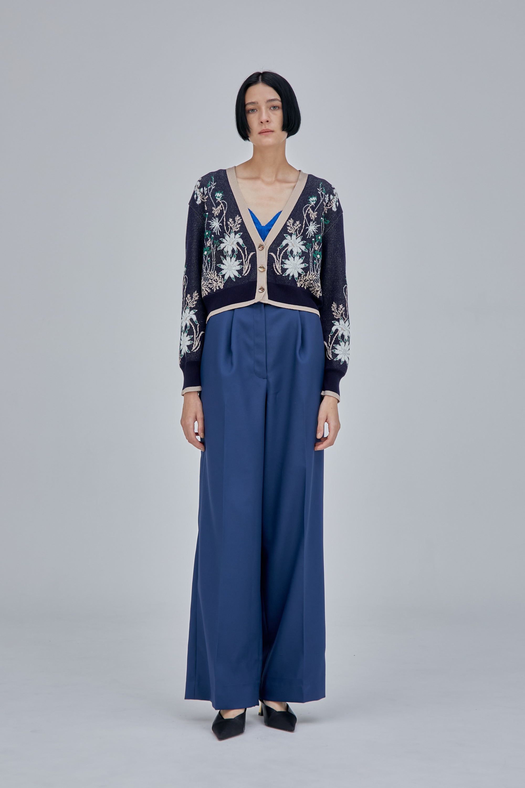 Garden flower knit cardigan (Navy) – MURRAL