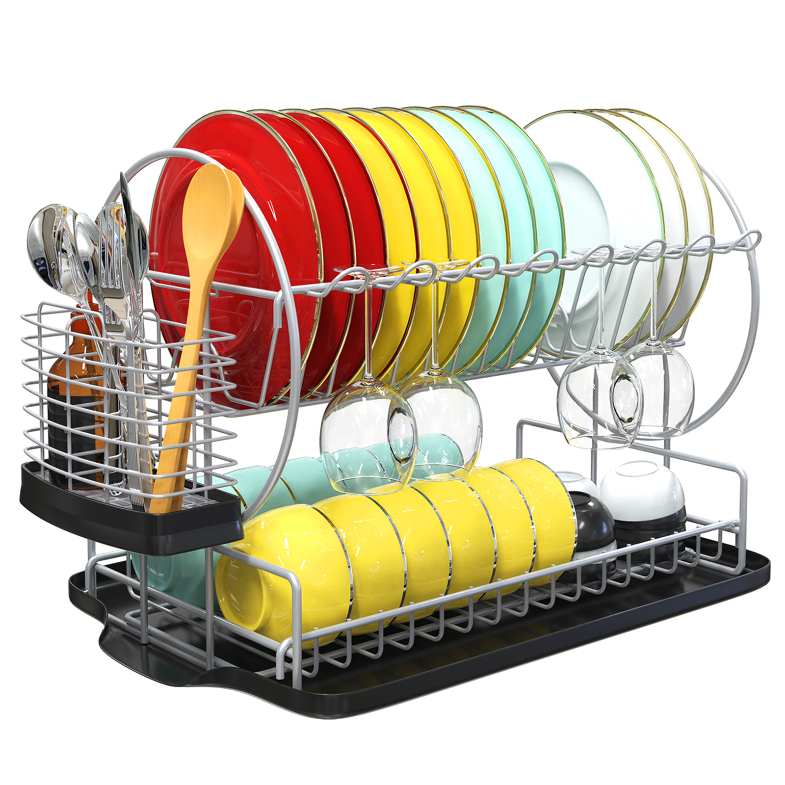 Double Drip Two Tray 2 Layer Plastic Dish Drainer Rack Utensil Cutlery Draining 
