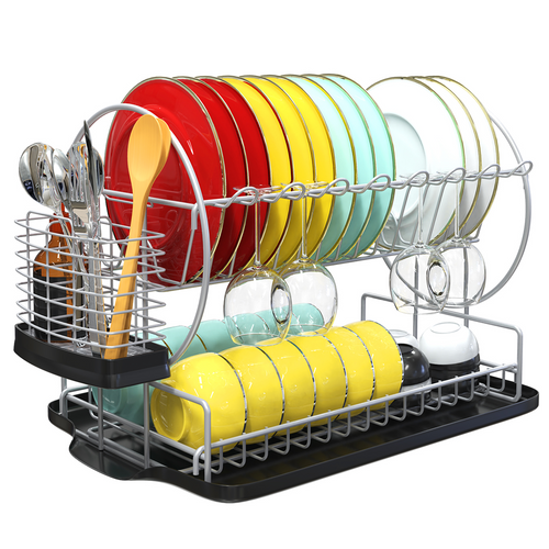 1 Set Dish Rack With Drainboard, 2 Tier Dish Rack For Kitchen Counter,  Detachable Dish Drainer Organizer Shelf With Utensil Holder Set, Kitchen  Access