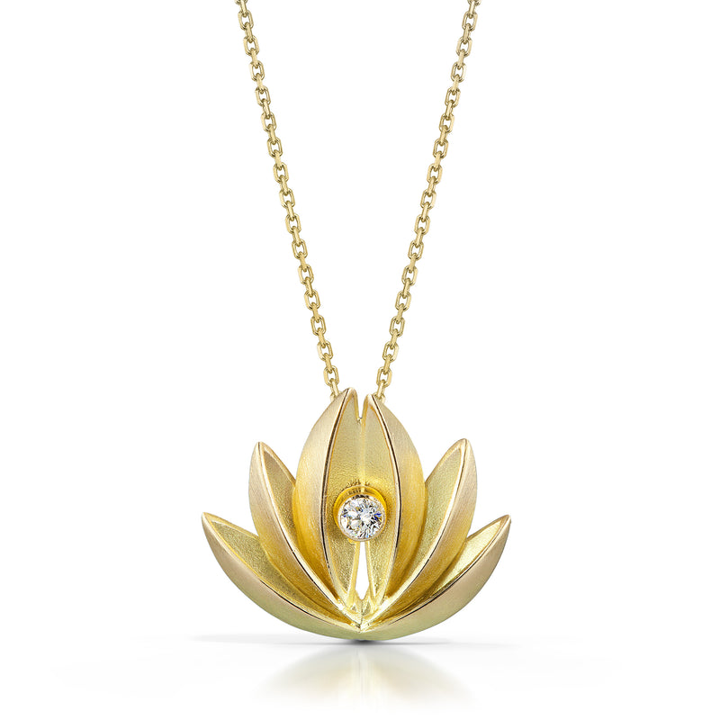 Lotus Pendant w/Stone Center - 18K Gold