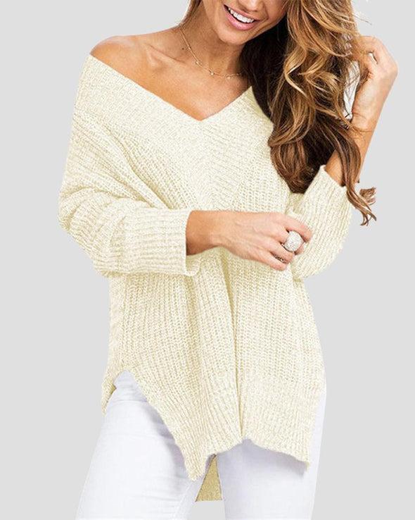Chunky Knit Split Hem Drop Shoulder Sweater