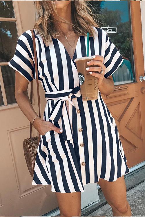 Slim-fit Sexy Striped Strappy Dress – pinkami