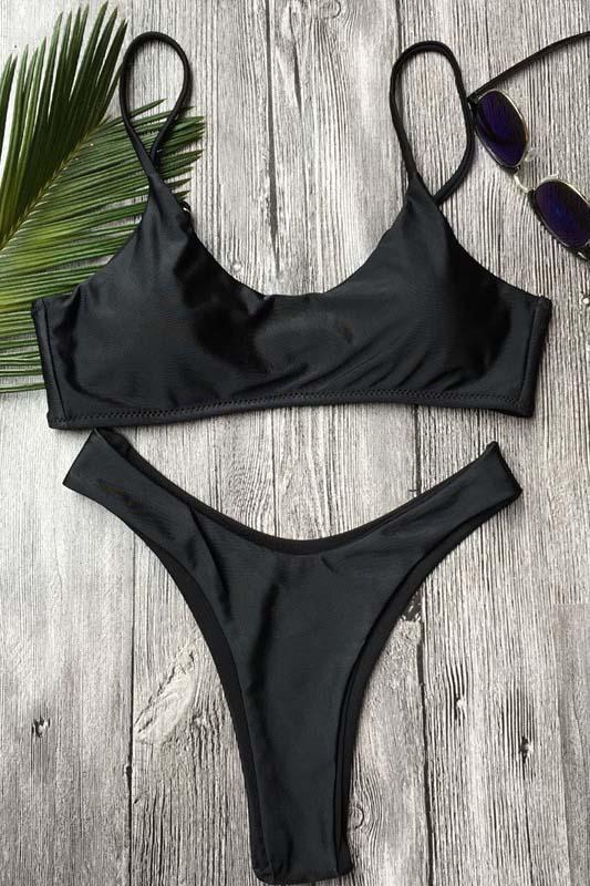 Black High Cut Cheeky Sexy Bikini Swimsuit – pinkami