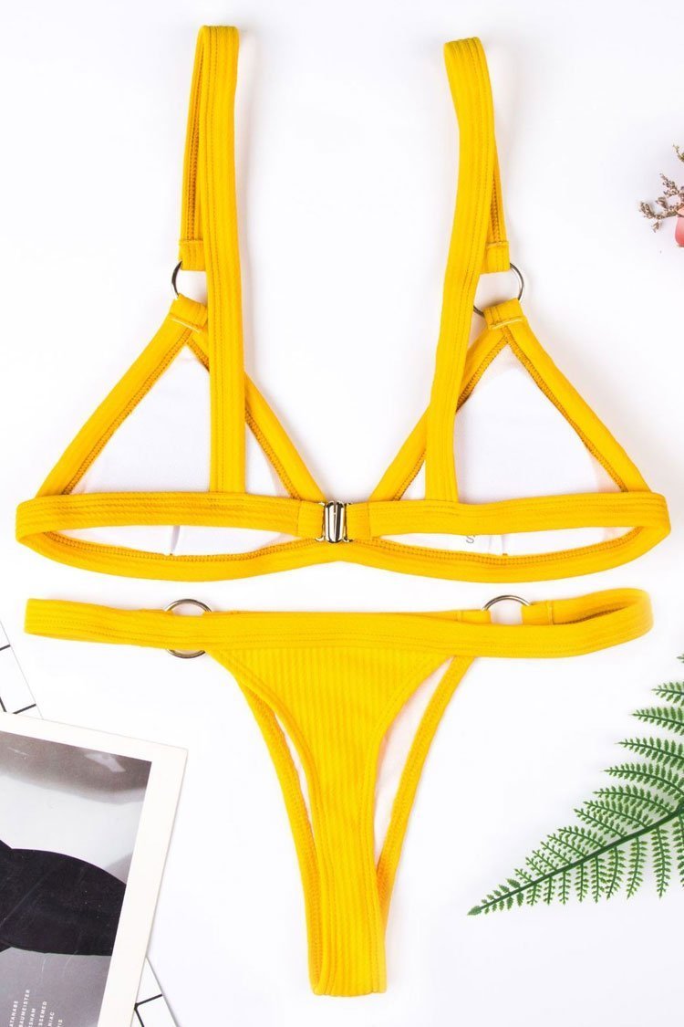 yellow ribbed swimsuit