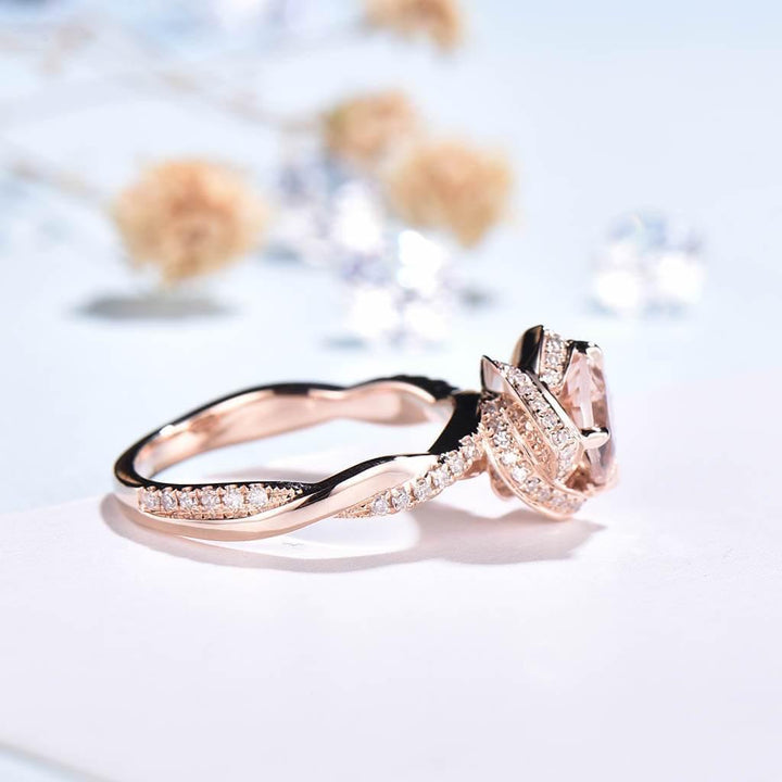 Split Shank Morganite Engagement Ring Rose Gold Floral | PenFine – PENFINE