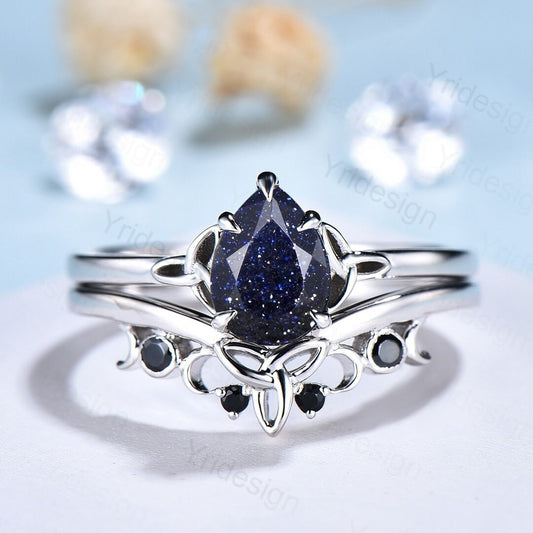 Fancy coffin shaped blue sandstone ring set vintage unique engagement –  PENFINE