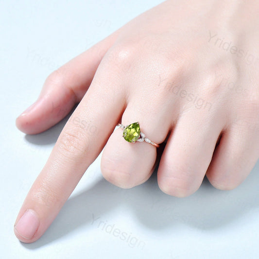 Elegant Hexagon Cut Peridot Ring Solid White Gold Vintage Unique Peridot  Engagement Ring Cluster Emerald Wedding Ring Women Anniversary Gift