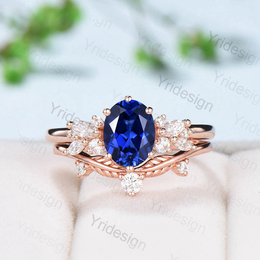 Fancy coffin shaped blue sandstone ring set vintage unique engagement –  PENFINE