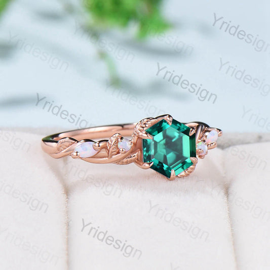 Elegant Hexagon Cut Peridot Ring Solid White Gold Vintage Unique Peridot  Engagement Ring Cluster Emerald Wedding Ring Women Anniversary Gift